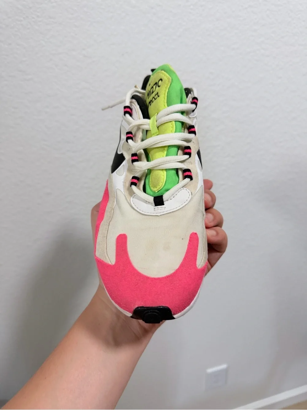 Nike Women's Pink, Neon Green & Black Air Max 270 React Sneakers